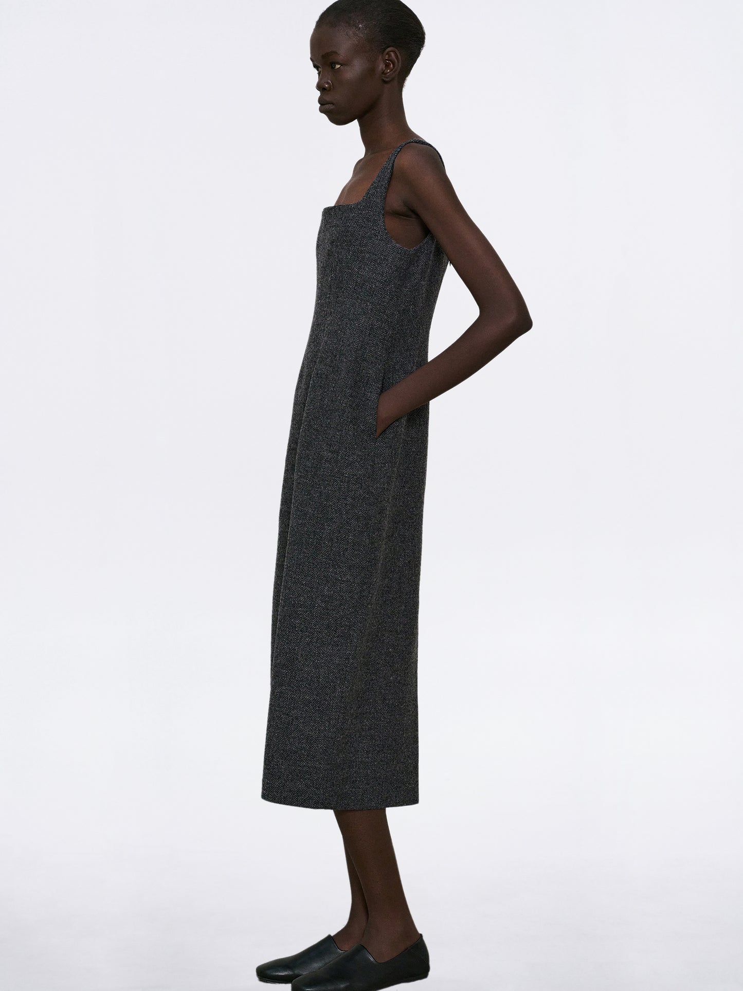 Wool Flannel Dress, Basalt