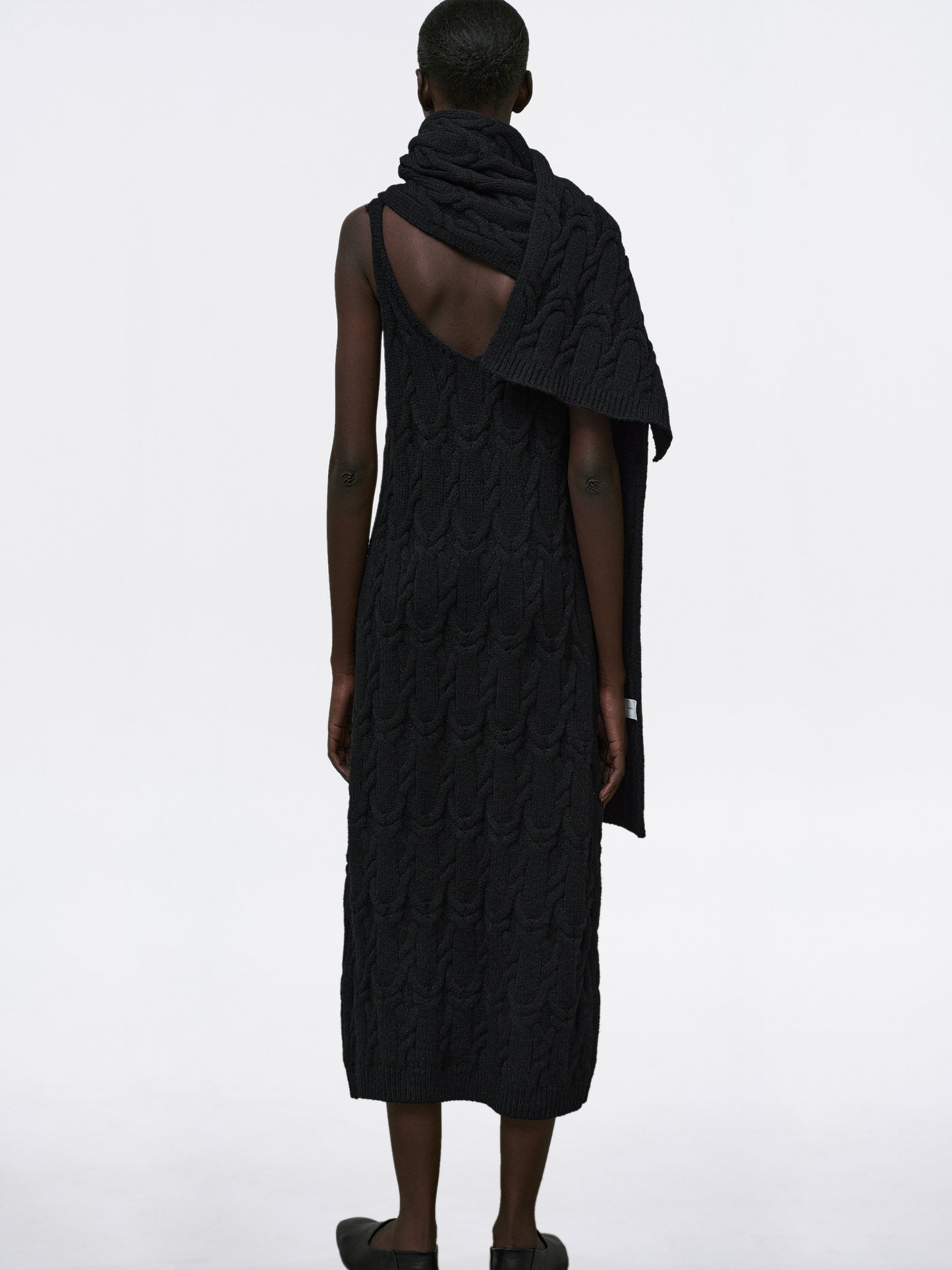 Scarf Cable Knit Dress, Black