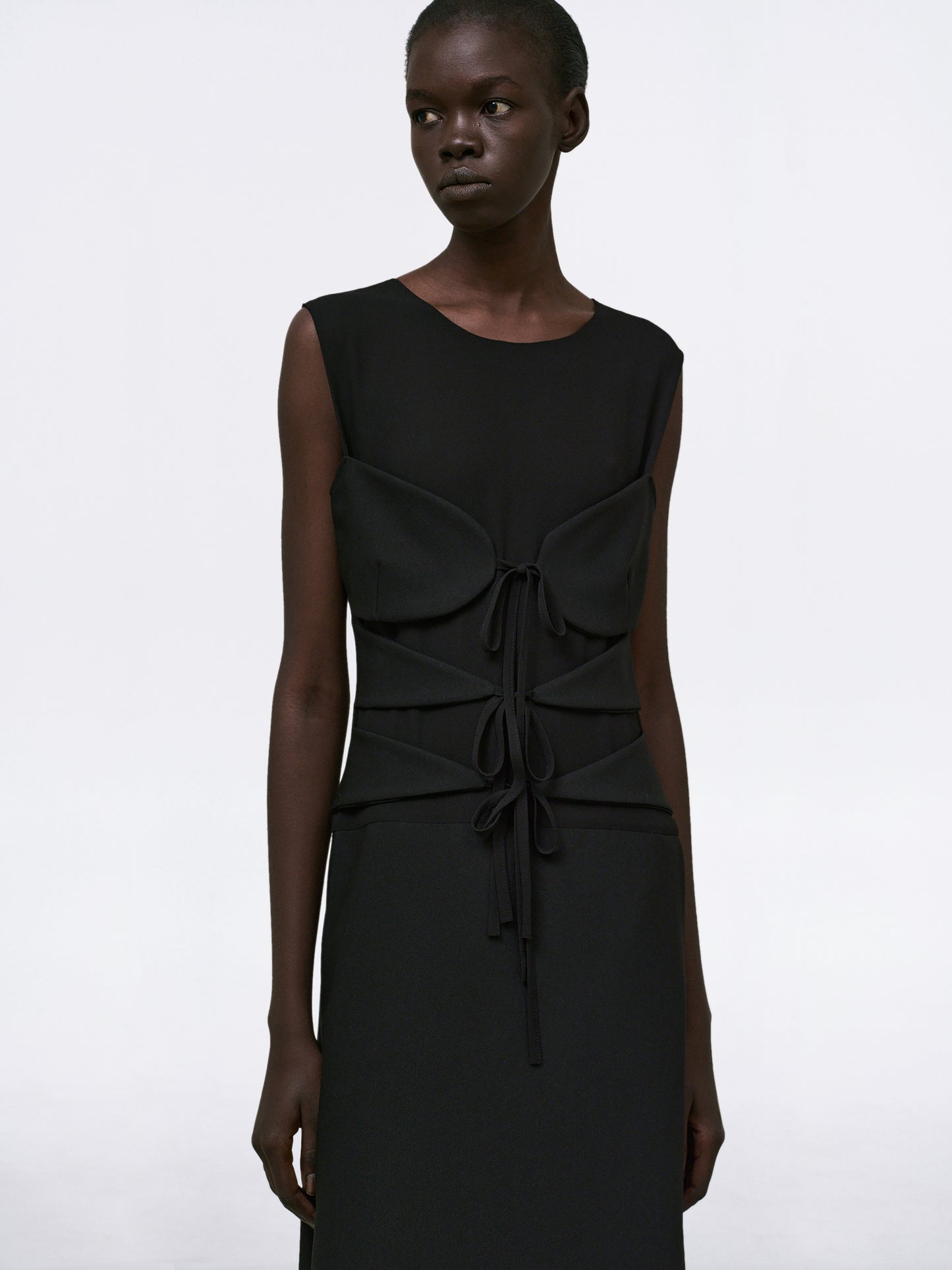 Front-Tie Sheer Maxi Dress, Black