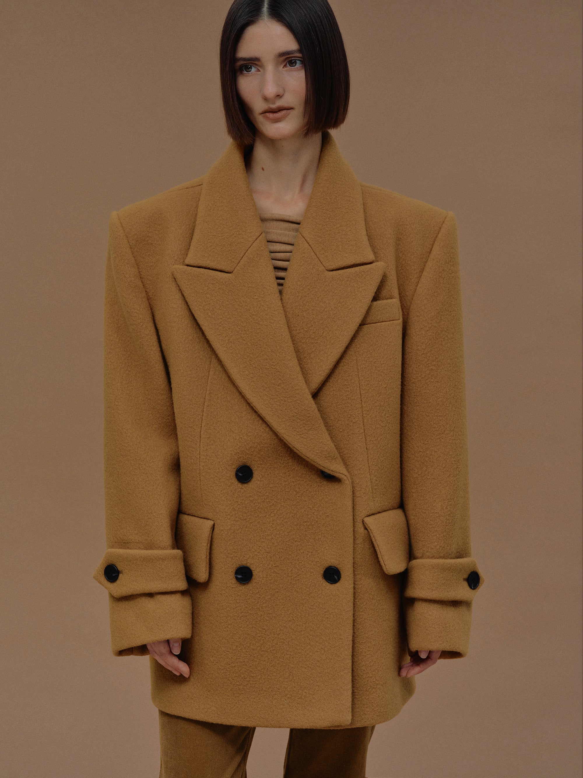 Gaia Oversized Melton Peacoat, Camel