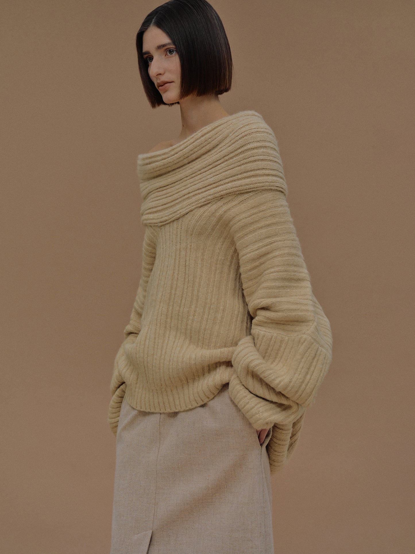 (Pre-order) Becca Oversized High Roll Knit Pullover, Butter