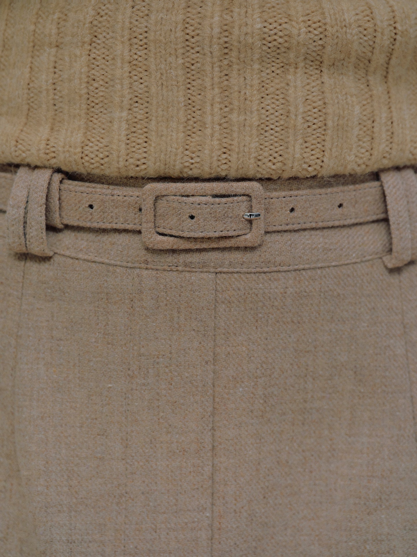 Belted Wool Midi Skirt, Plywood