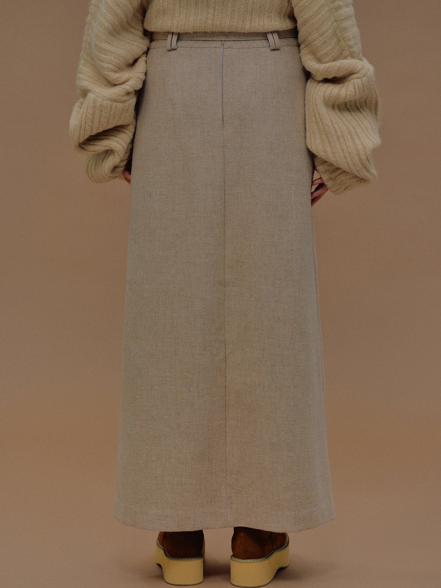 Belted Wool Midi Skirt, Plywood