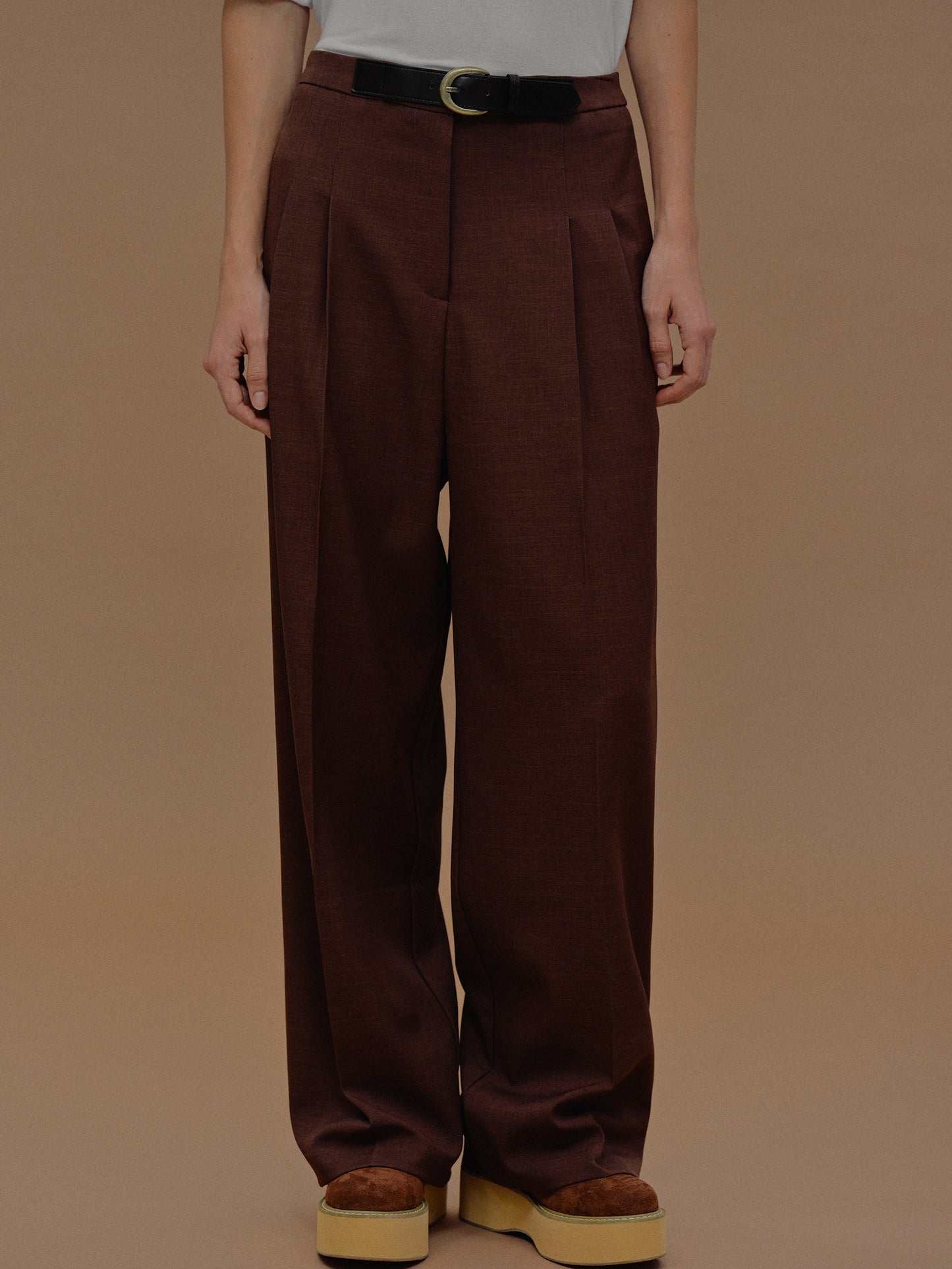 Relaxed Belted Trousers, Umber