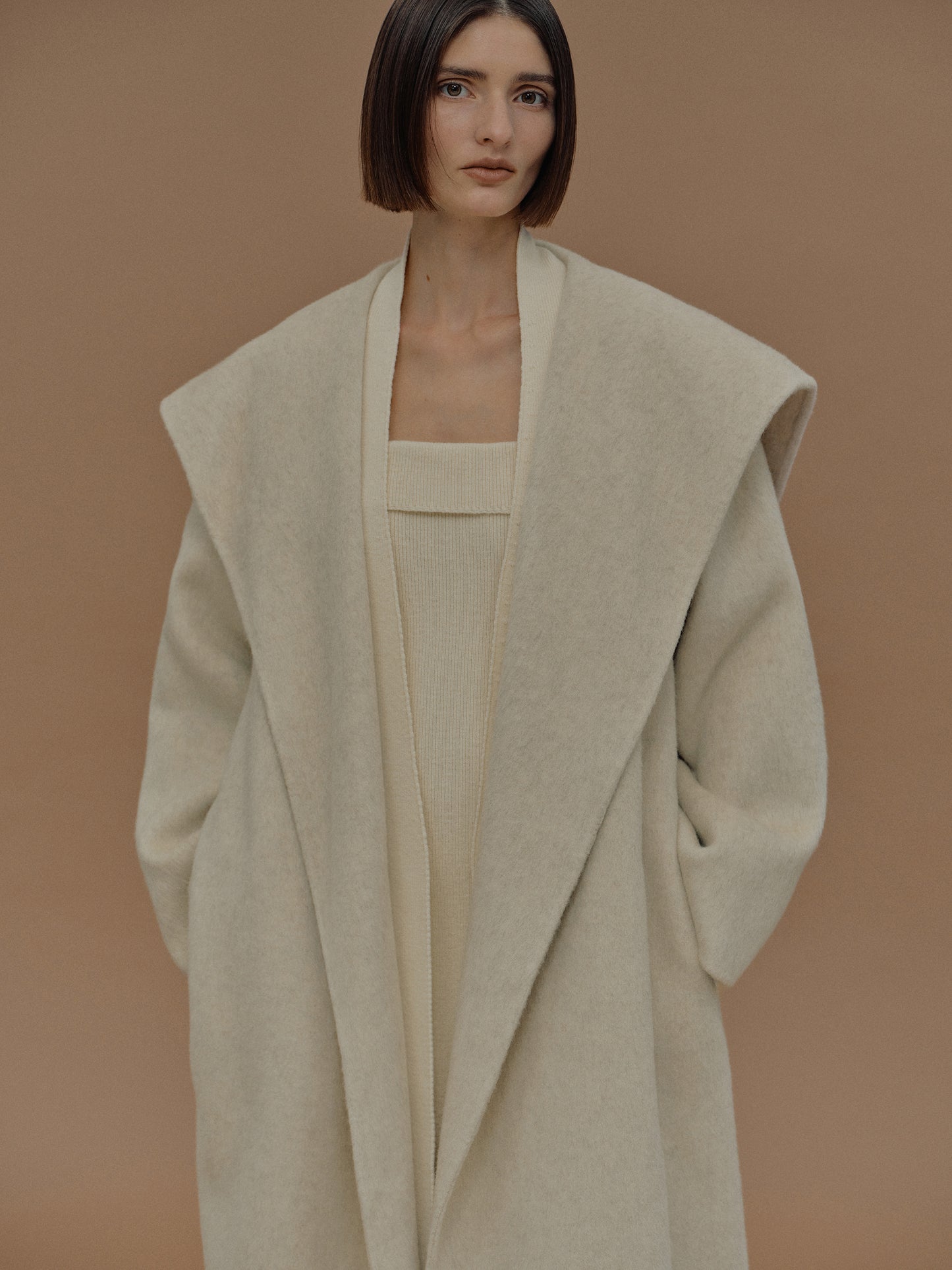 Double Face Wool Coat, Cloud Cream