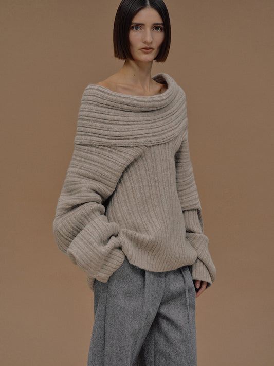 Becca Oversized High Roll Knit Pullover, Coconut