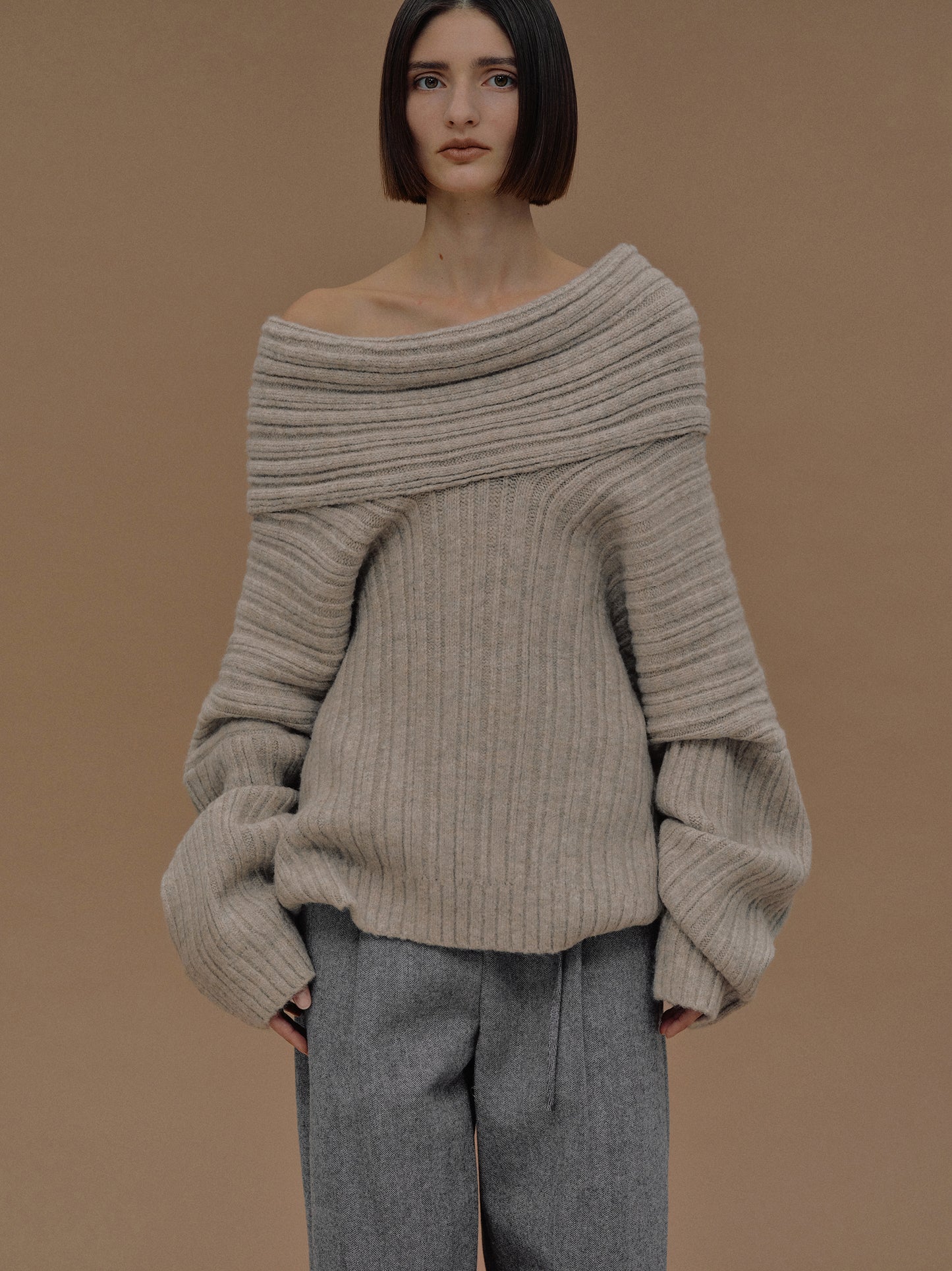 (Pre-order) Becca Oversized High Roll Knit Pullover, Coconut