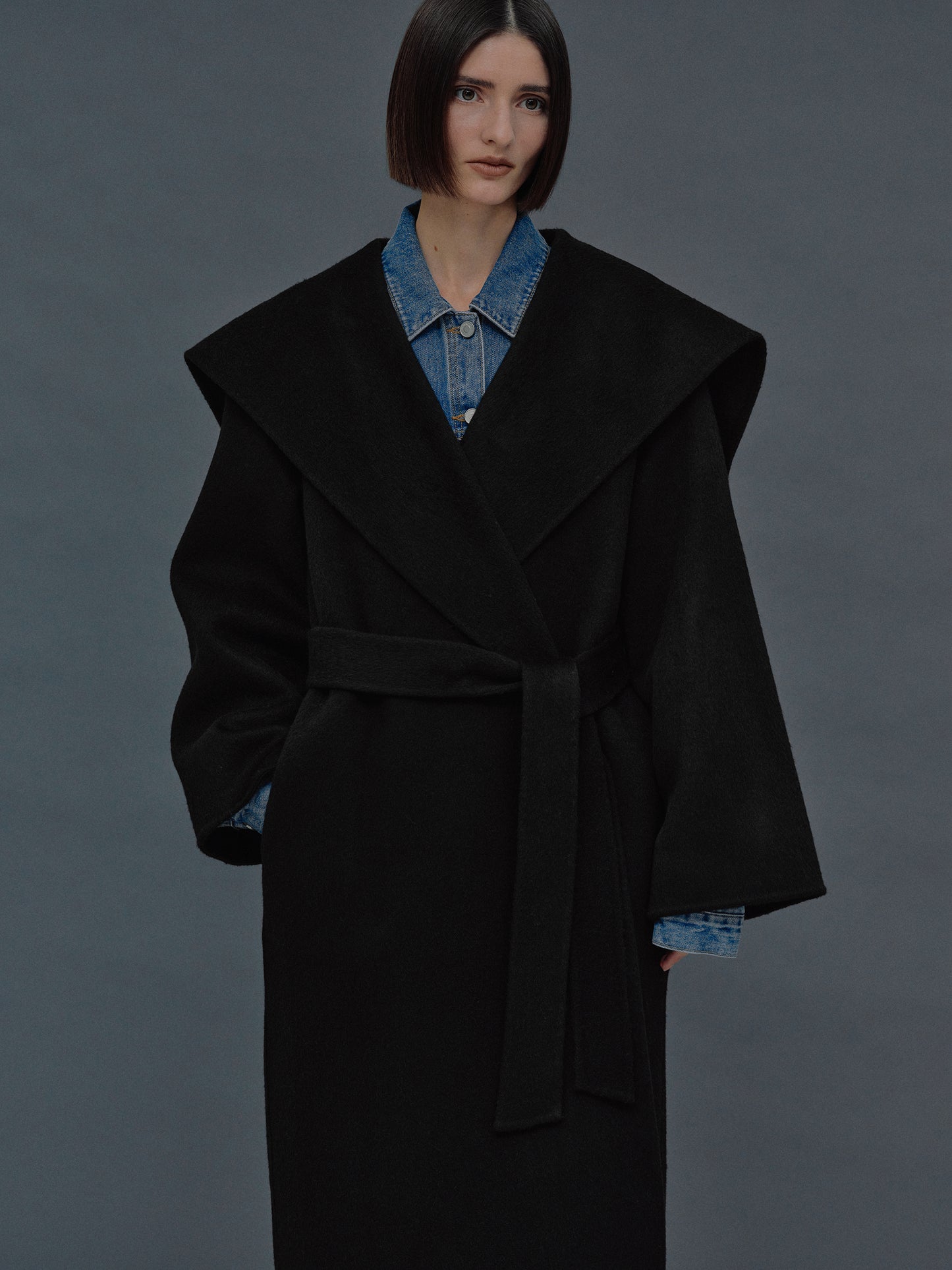 Double Face Wool Coat, Black