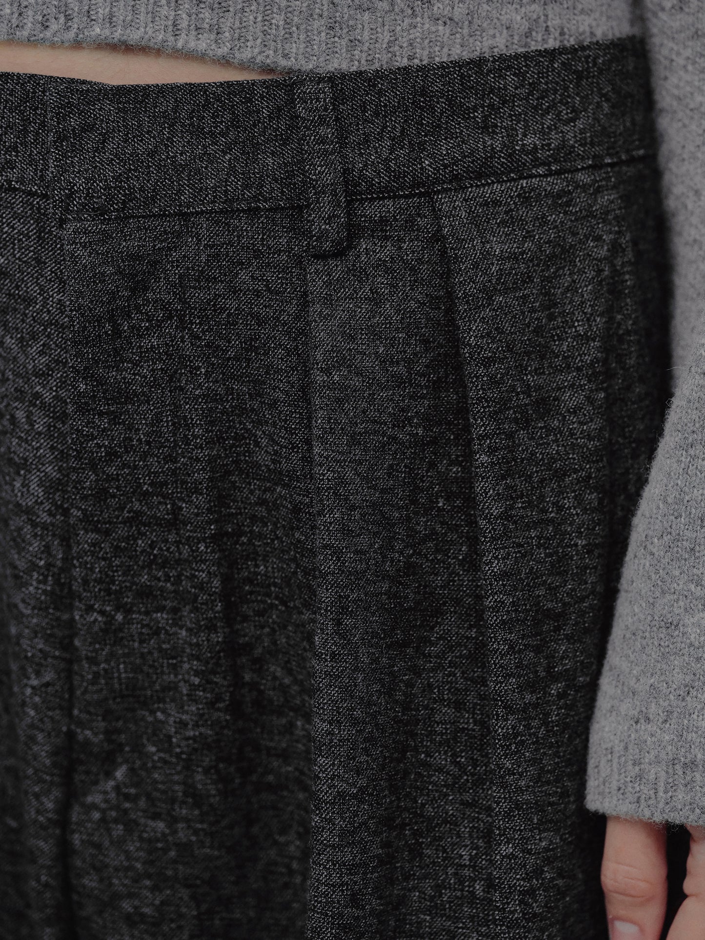Double-Pleated Trousers, Dark Grey Melange