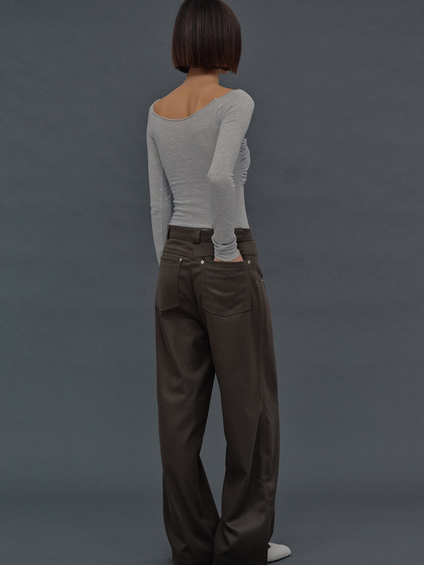Pocket Paneled Wool Trousers, Ebony Brown