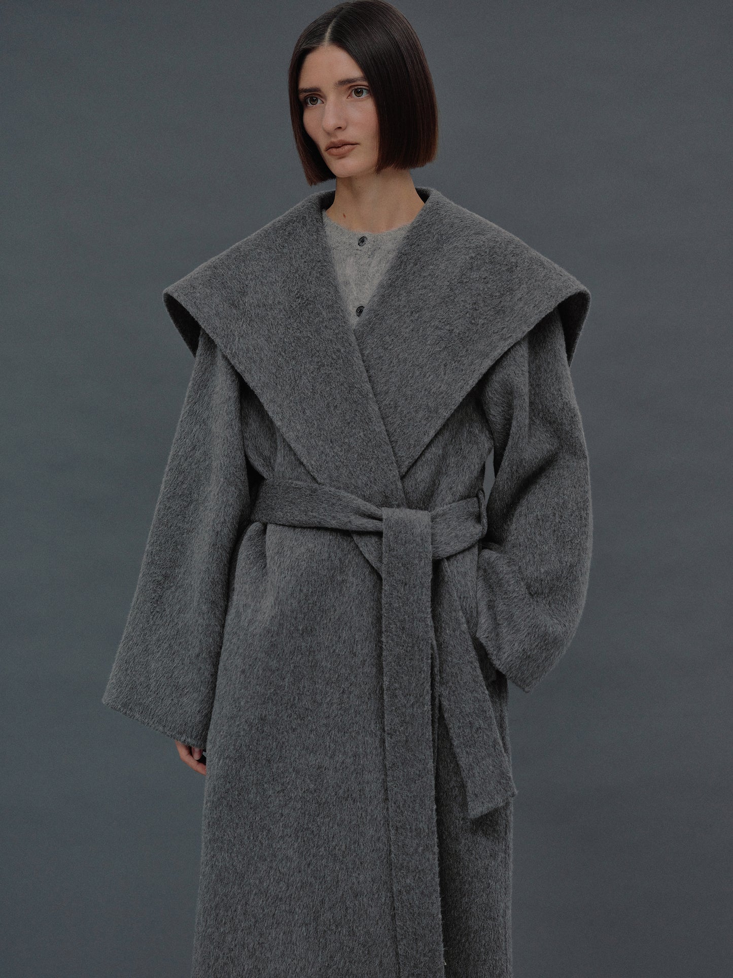 Double Face Wool Coat, Charcoal