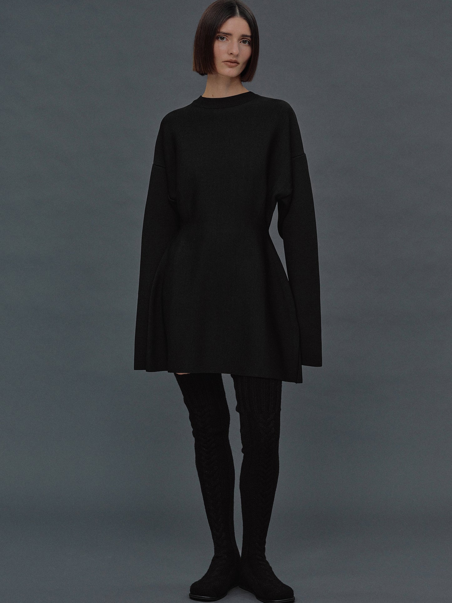 (Pre-order) Gobie Hourglass Knit Mini Dress, Black