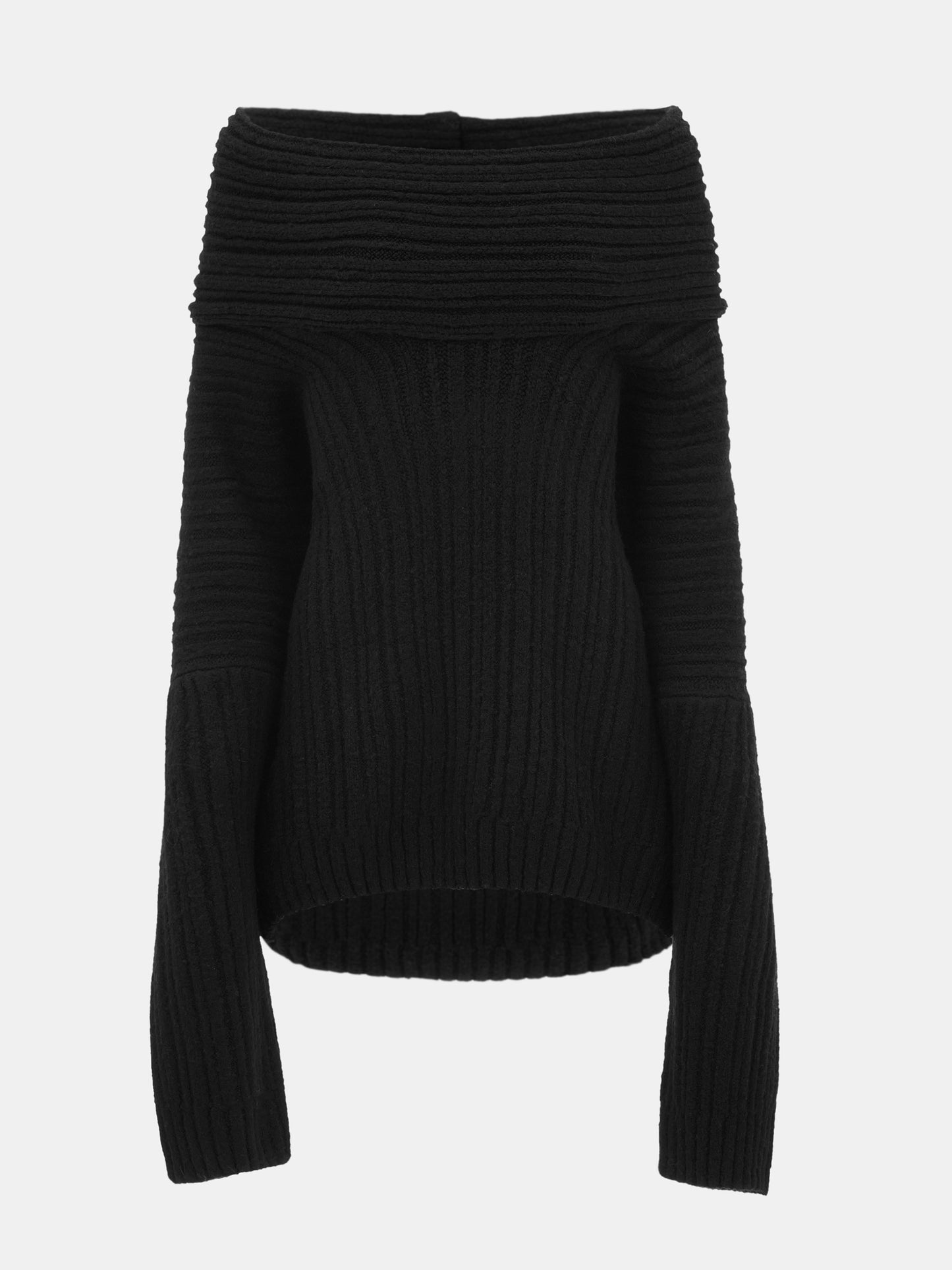 Becca Oversized High Roll Knit Pullover, Black