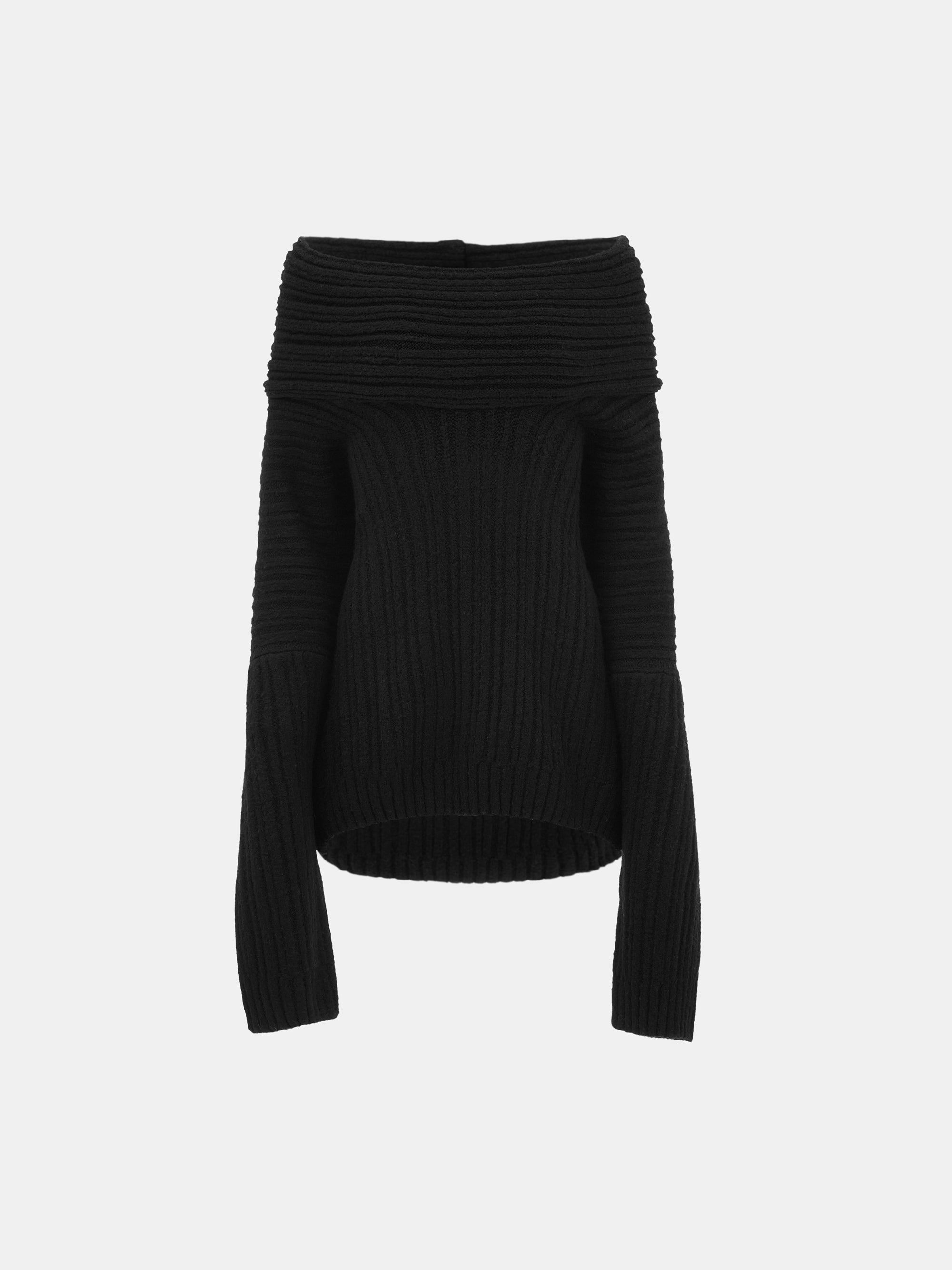 Becca Oversized High Roll Knit Pullover, Black
