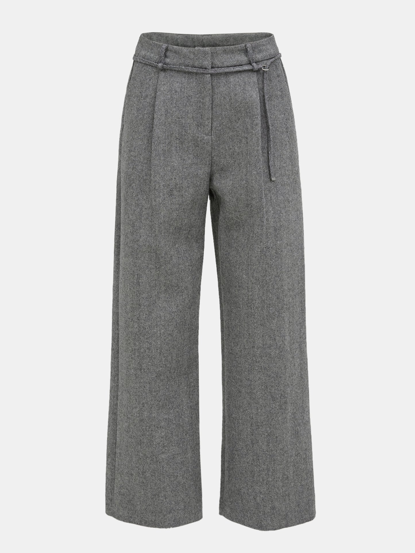 Belted Herringbone Trousers, Grey