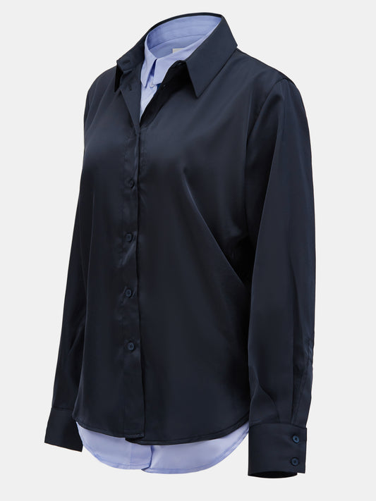 Adjustable Twisted Double Layer Shirt, Navy