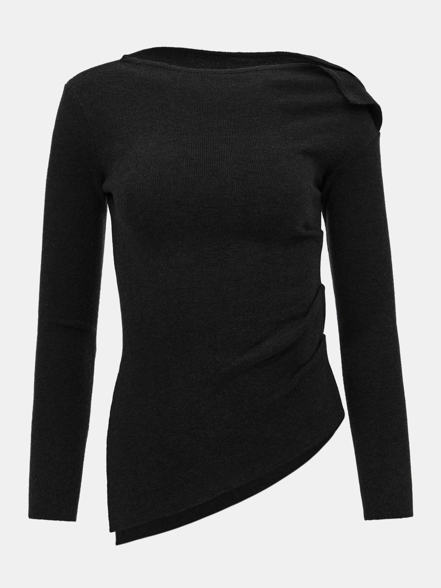 Boat Neck Asymmetric T-Shirt, Black – SourceUnknown