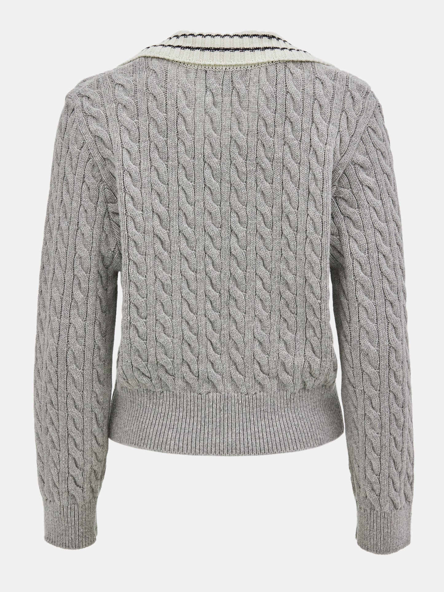 Fine Wool Cable Knit Polo, Grey