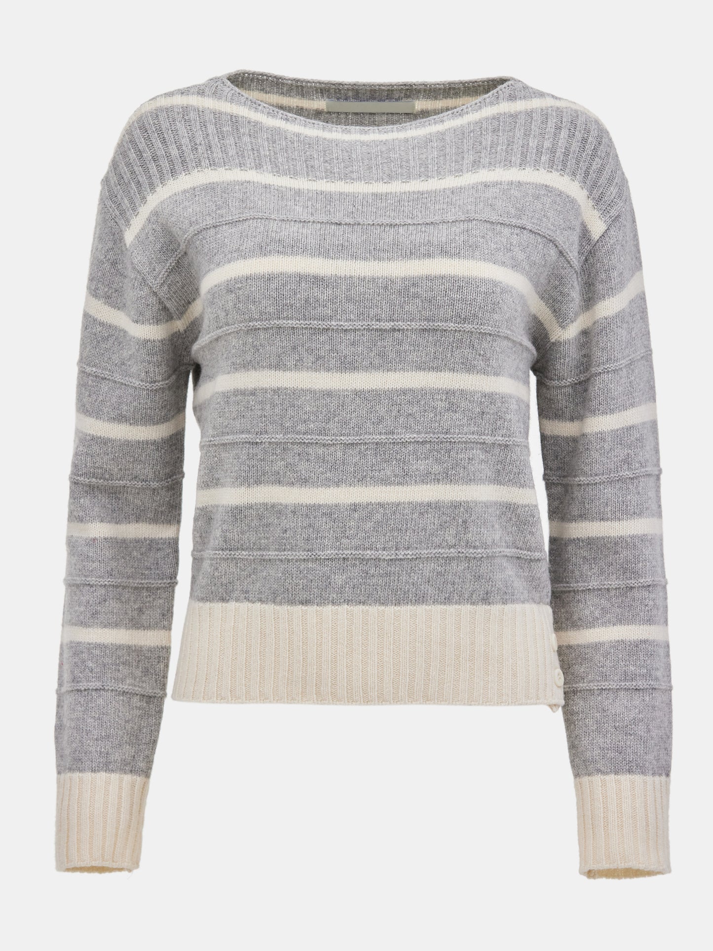 Fine Wool Stripe Knit, Grey/Ivory