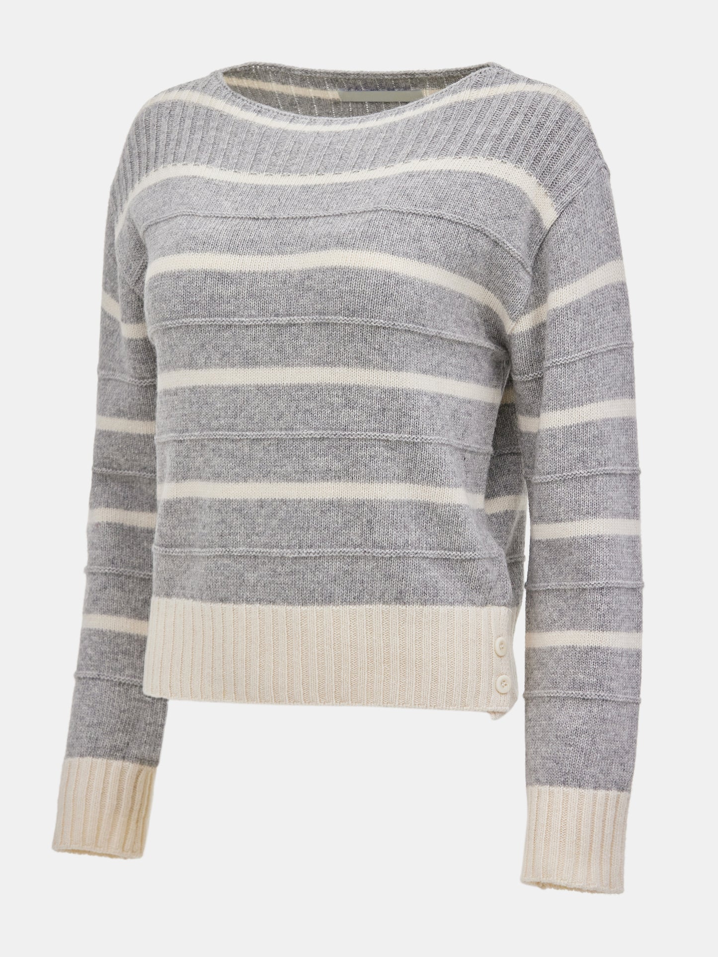 Fine Wool Stripe Knit, Grey/Ivory