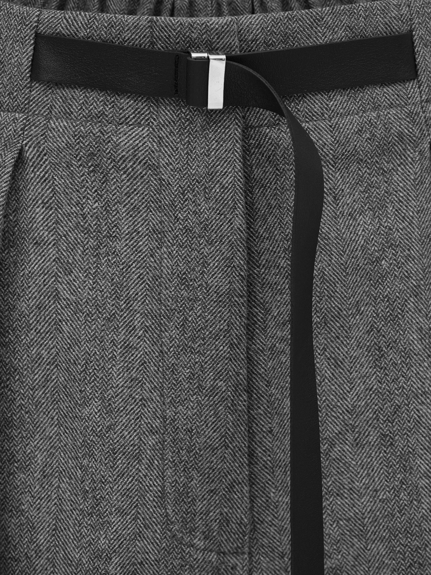 Belted Herringbone Trousers, Grey Melange