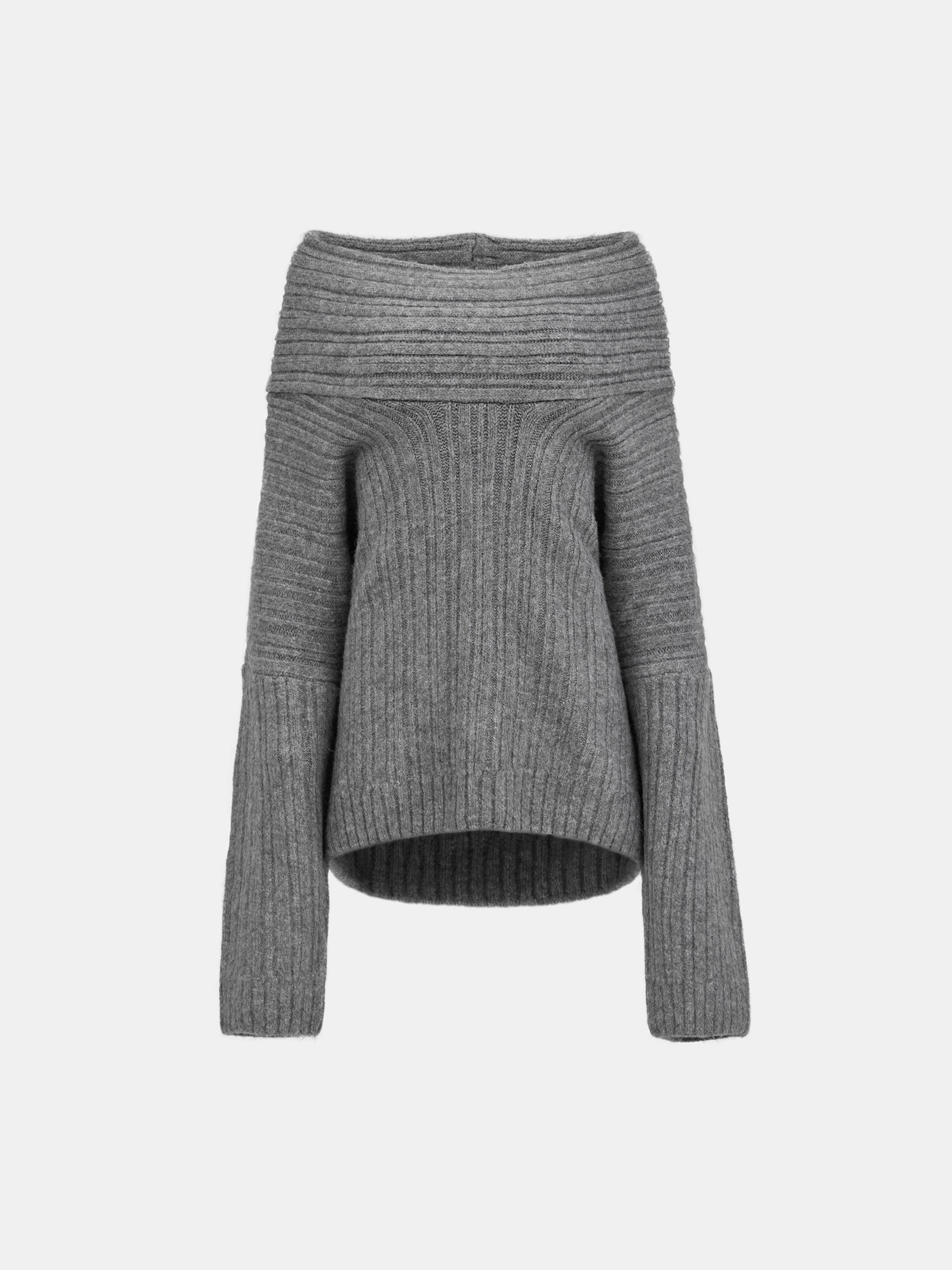 Becca Oversized High Roll Knit Pullover, Storm Grey