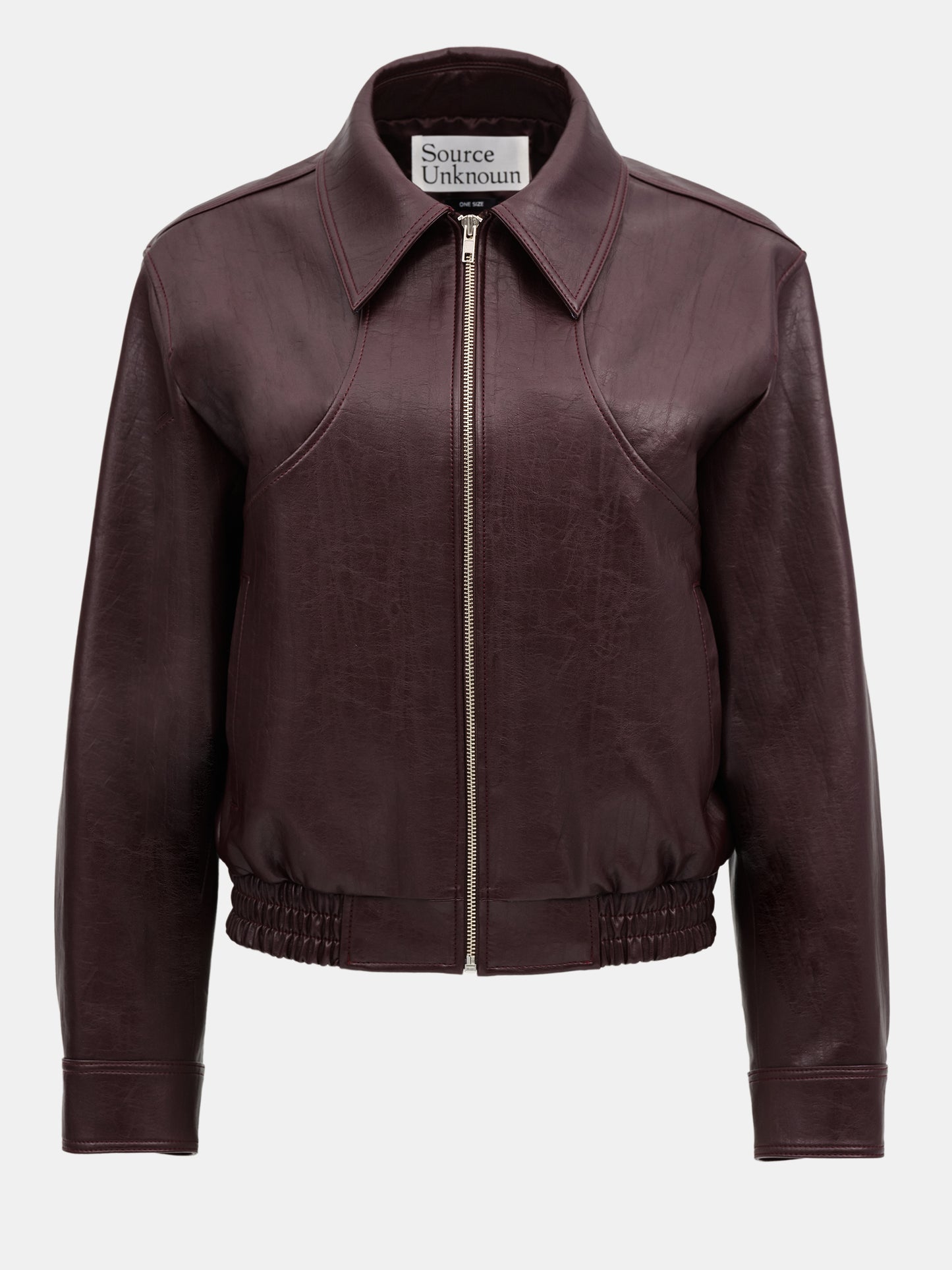 (Pre-order) Ennio Faux-Leather Bomber Jacket, Mahogany