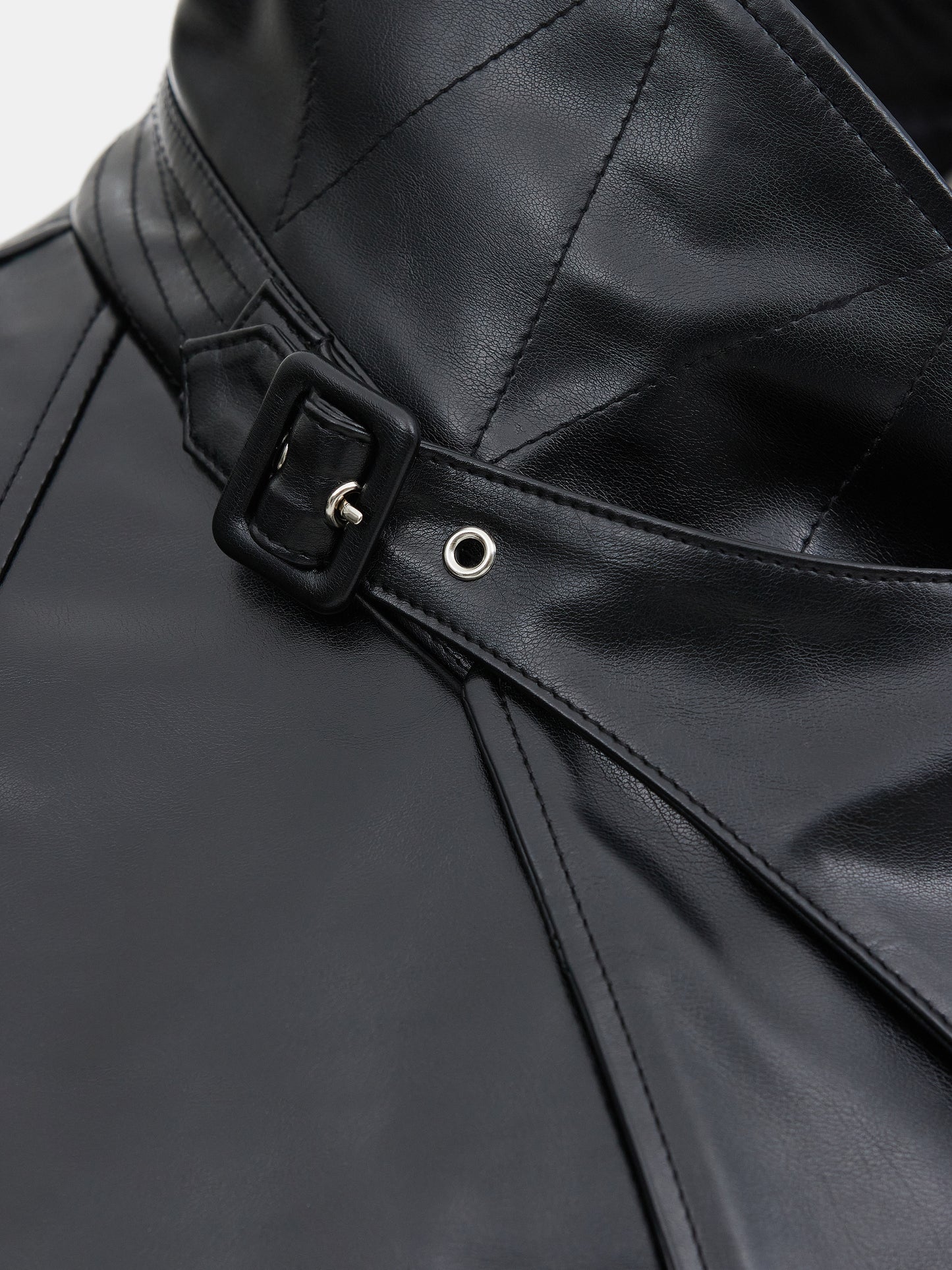 Short Vegan Leather Trench Coat, Black