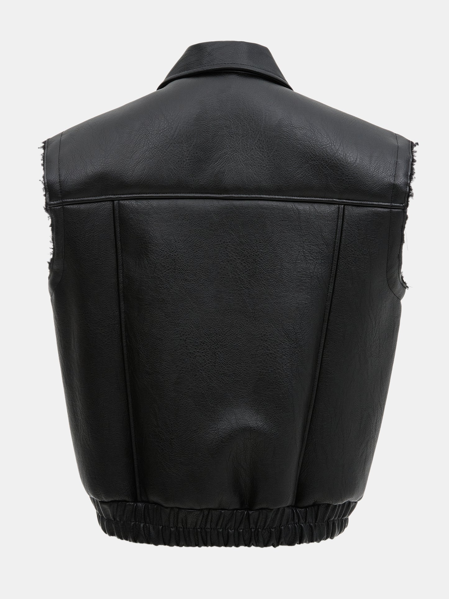 Grained Faux Leather Shearing Vest, Black
