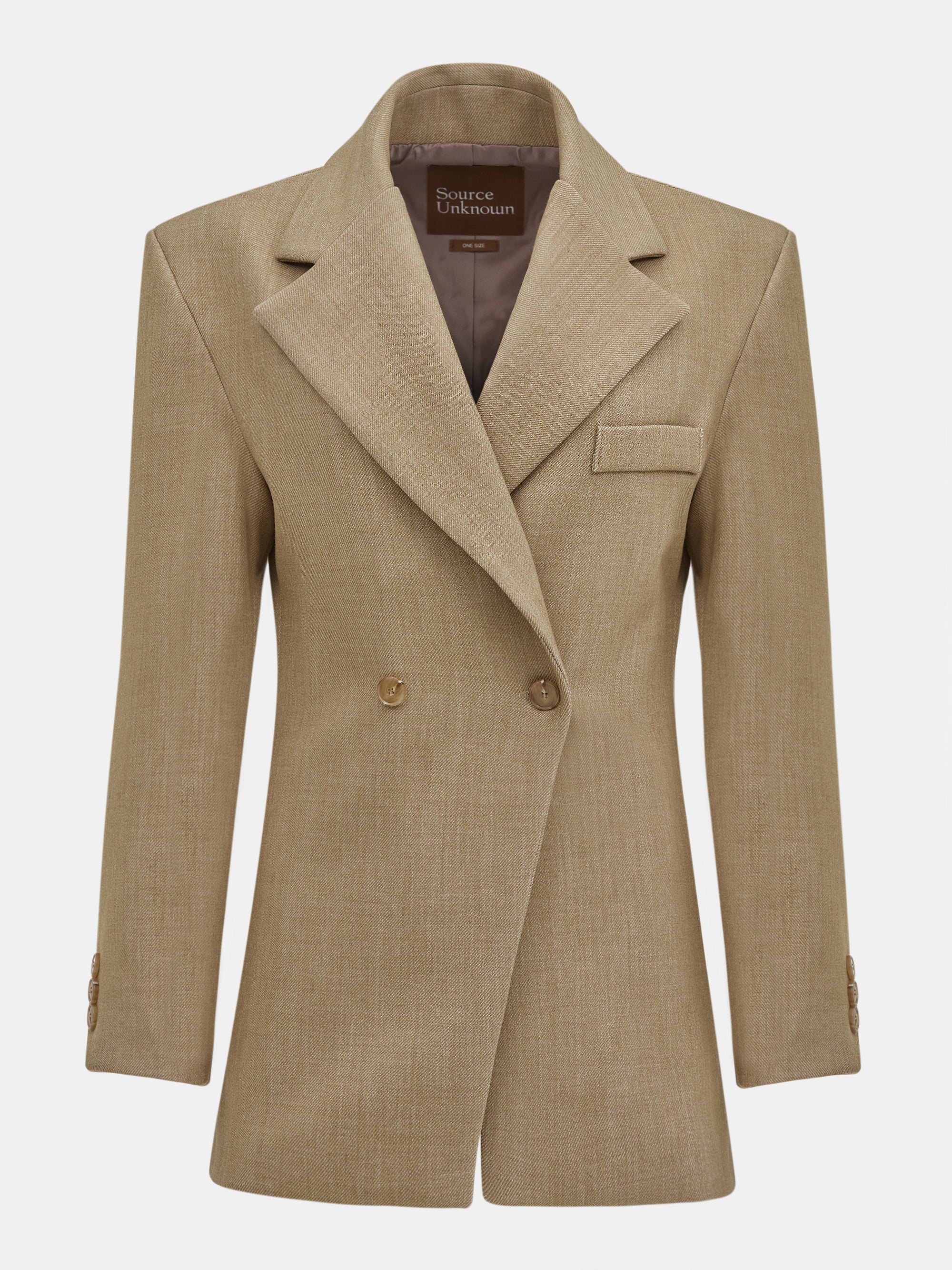 (Pre-order) Nangy Double Breasted Cinched Blazer, Tan Beige