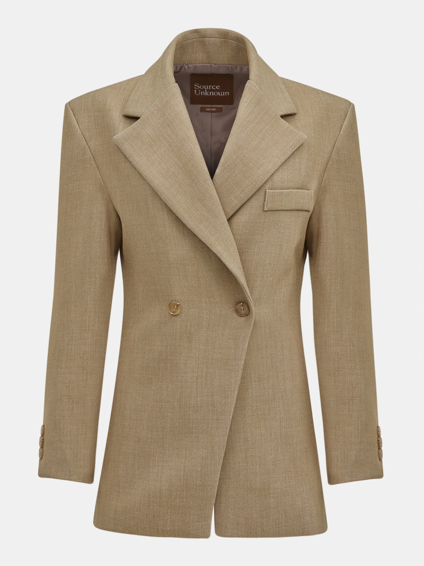 (Pre-order) Nangy Double Breasted Cinched Blazer, Tan Beige