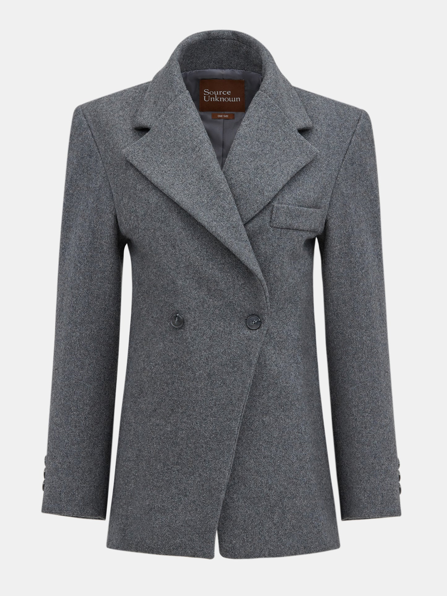 Nangy Double Breasted Cinched Wool Blazer, Storm Grey