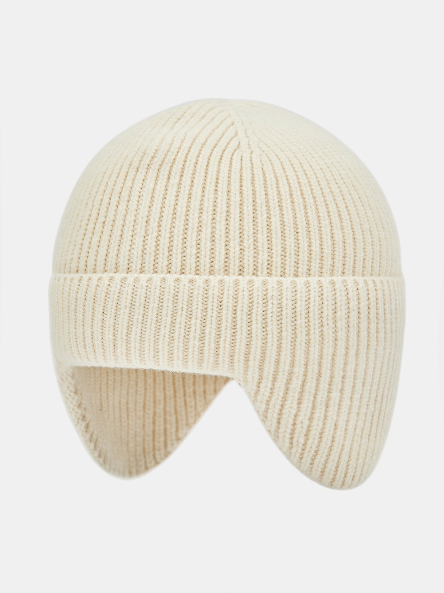 Fine Wool Earflap Beanie, Cream