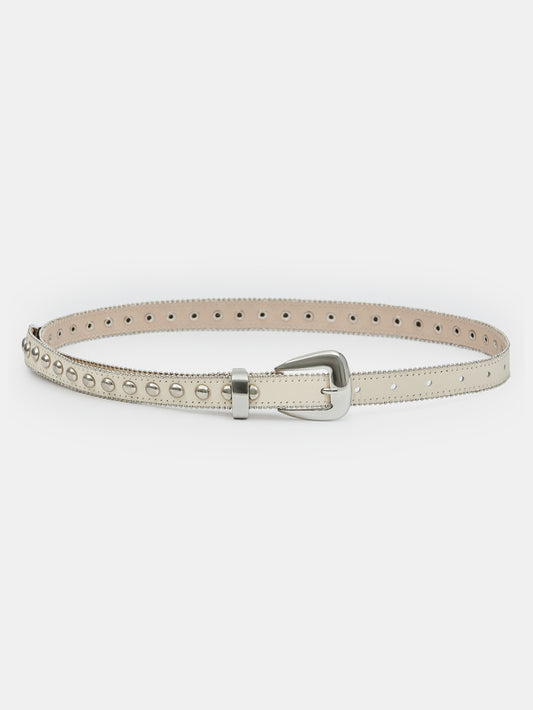 Studded Leather Belt, Ivory