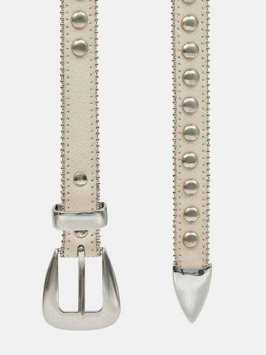 Studded Leather Belt, Ivory