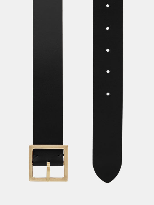 Calfskin Buckle Leather Belt, Black