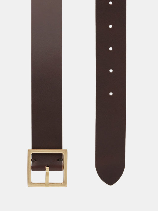 Calfskin Buckle Leather Belt, Brown