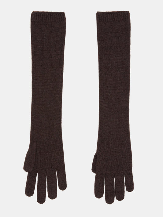 Long Wool-Cashmere Gloves, Brown