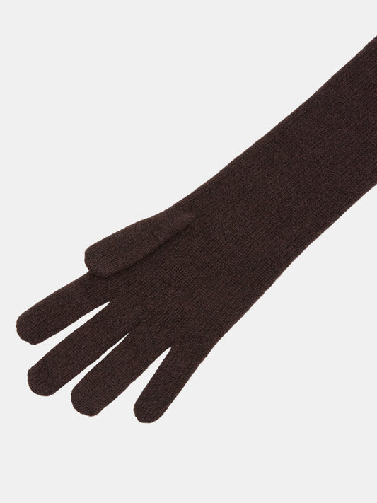 Long Wool-Cashmere Gloves, Brown