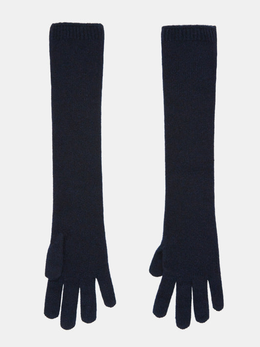 Long Wool-Cashmere Gloves, Navy
