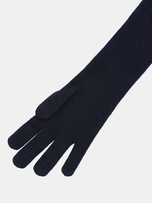 Long Wool-Cashmere Gloves, Navy