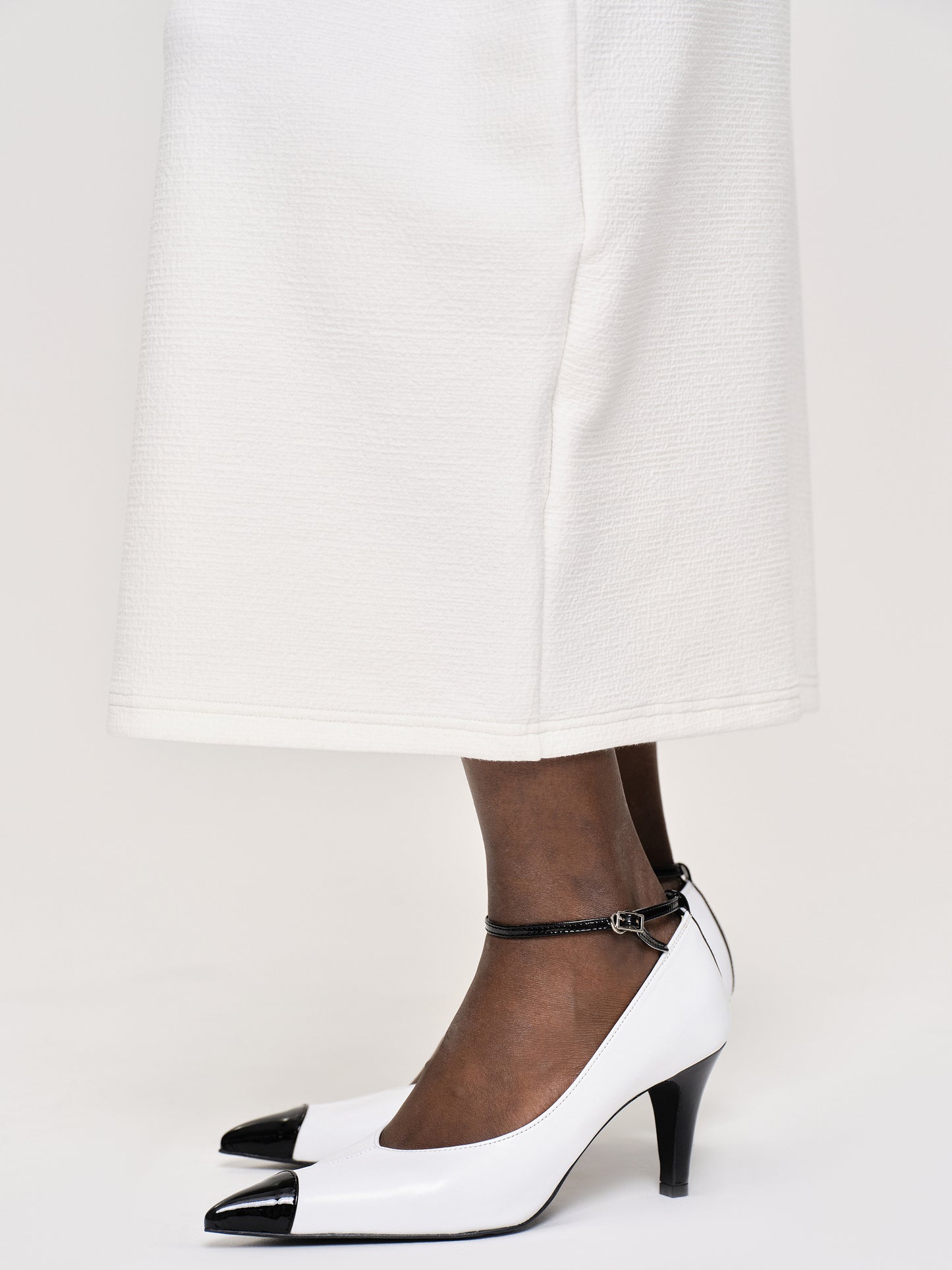 Ester Bicolor Ankle-Strap Heels, White