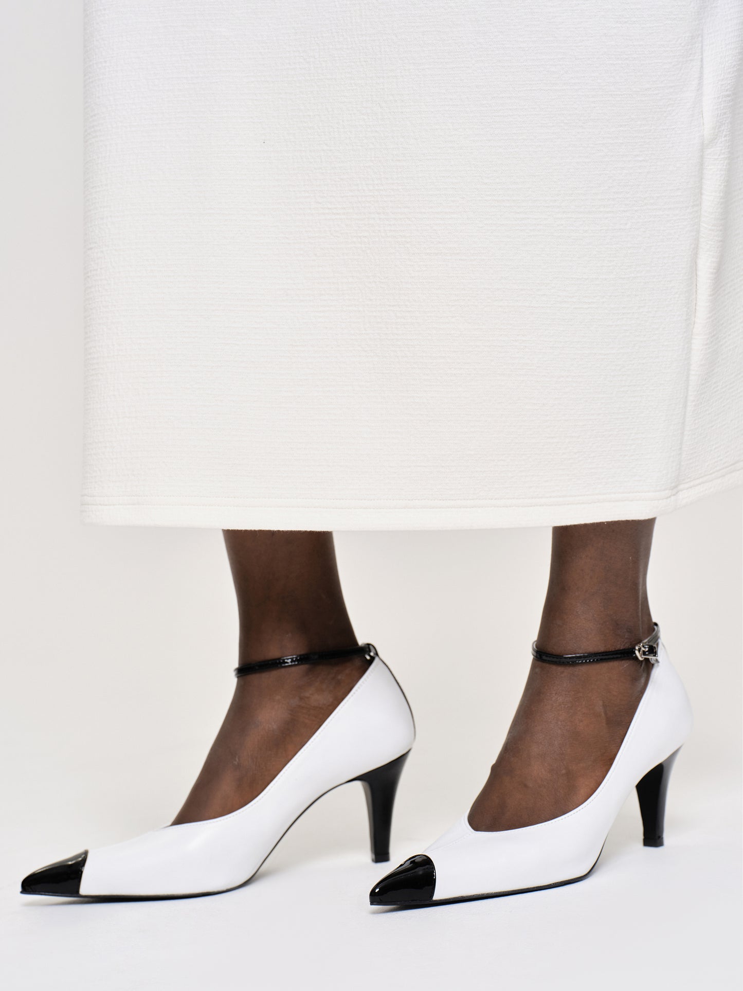 Ester Bicolor Ankle-Strap Heels, White