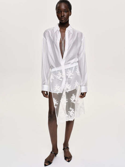 Flora-Applique Wrap Skirt, White