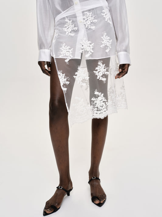 Flora-Applique Wrap Skirt, White