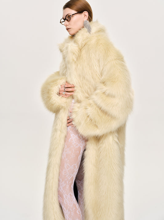 Wallis Fur Oversized Grandpa Coat, Tuscan Cream