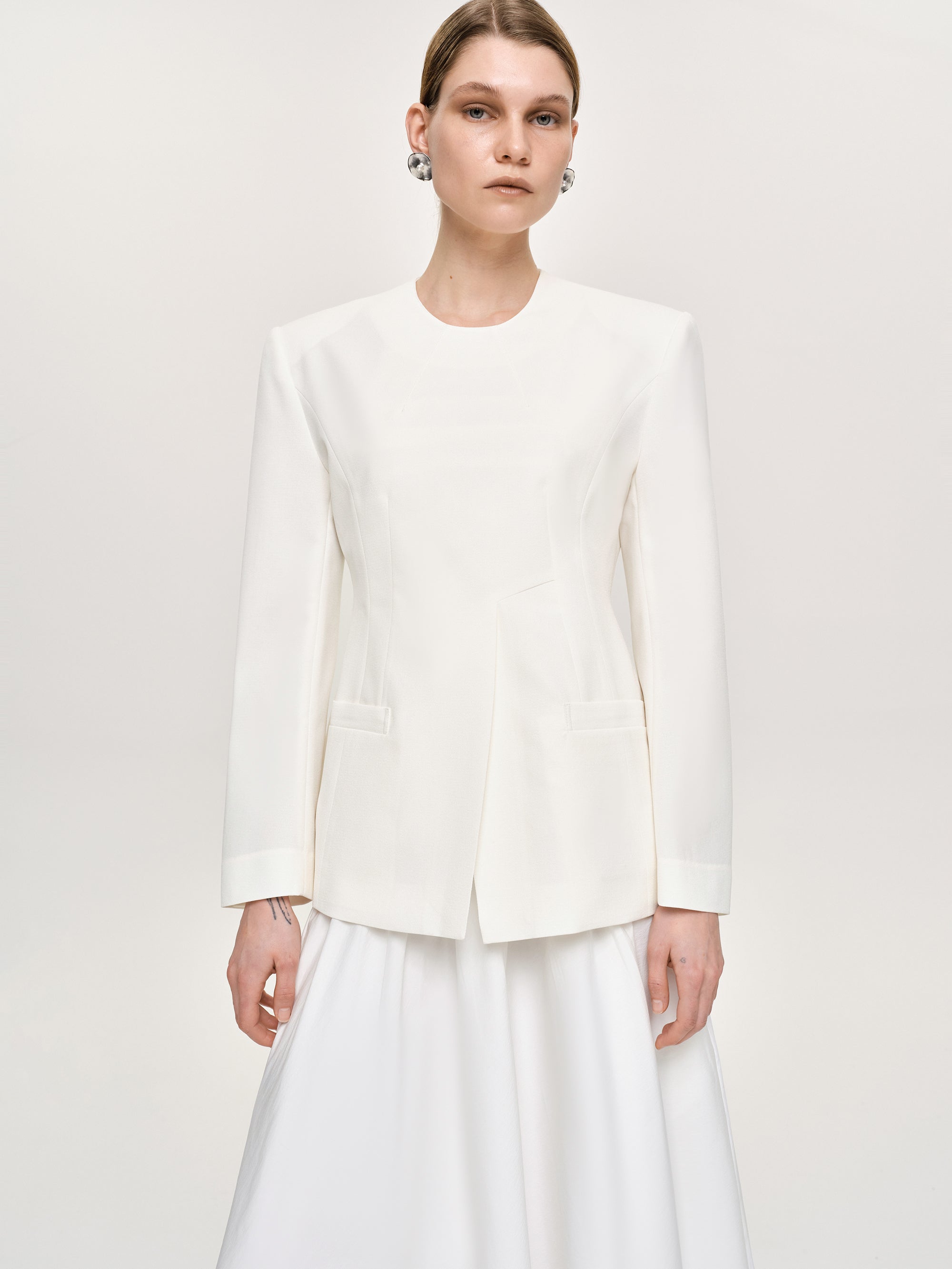 Cinched Waist Split Jacket, Ivory