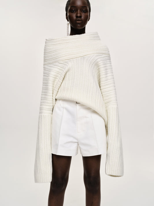 (Pre-order) Becca Oversized High Roll Knit Pullover, White