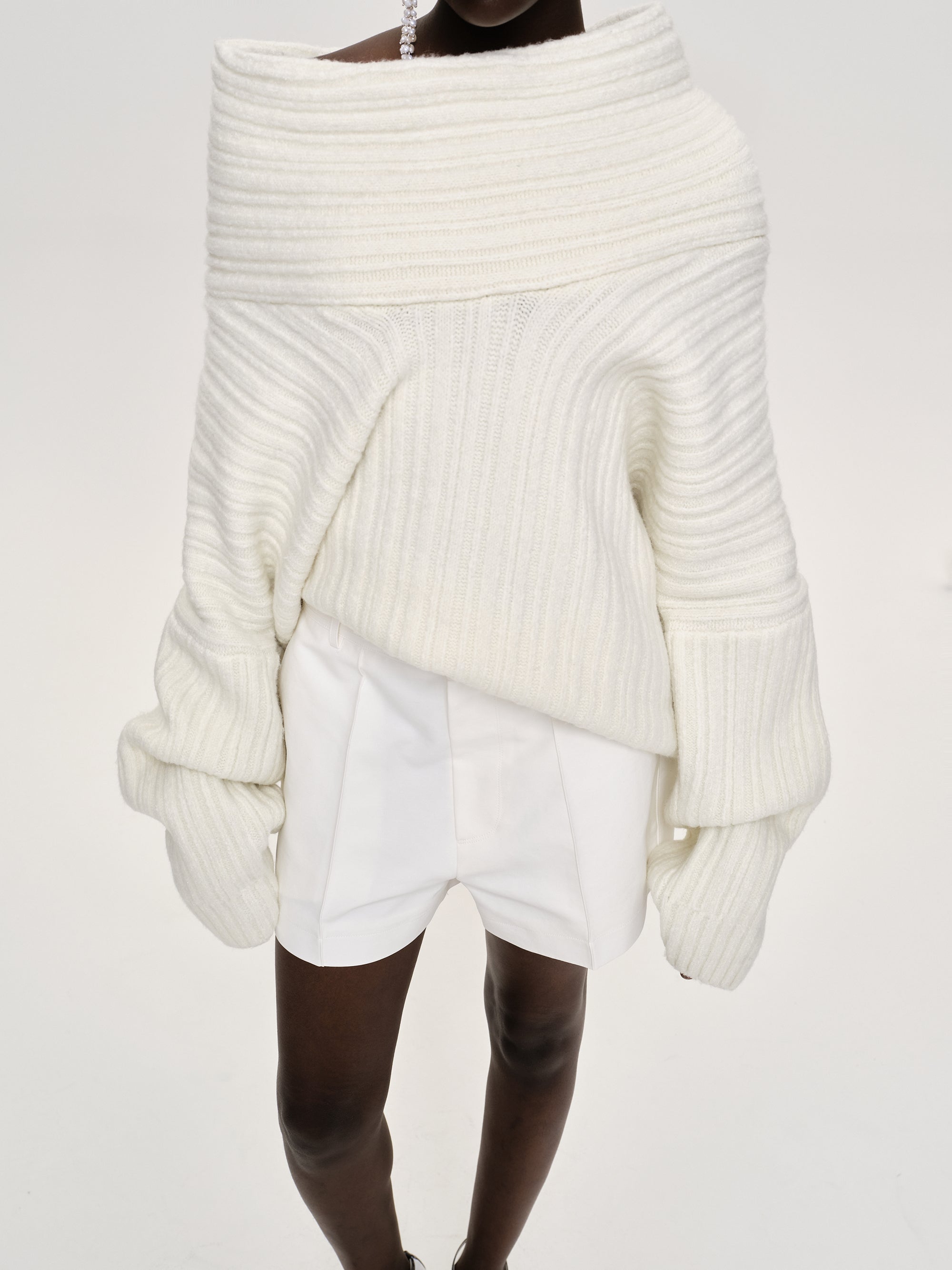 Becca Oversized High Roll Knit Pullover, White – SourceUnknown