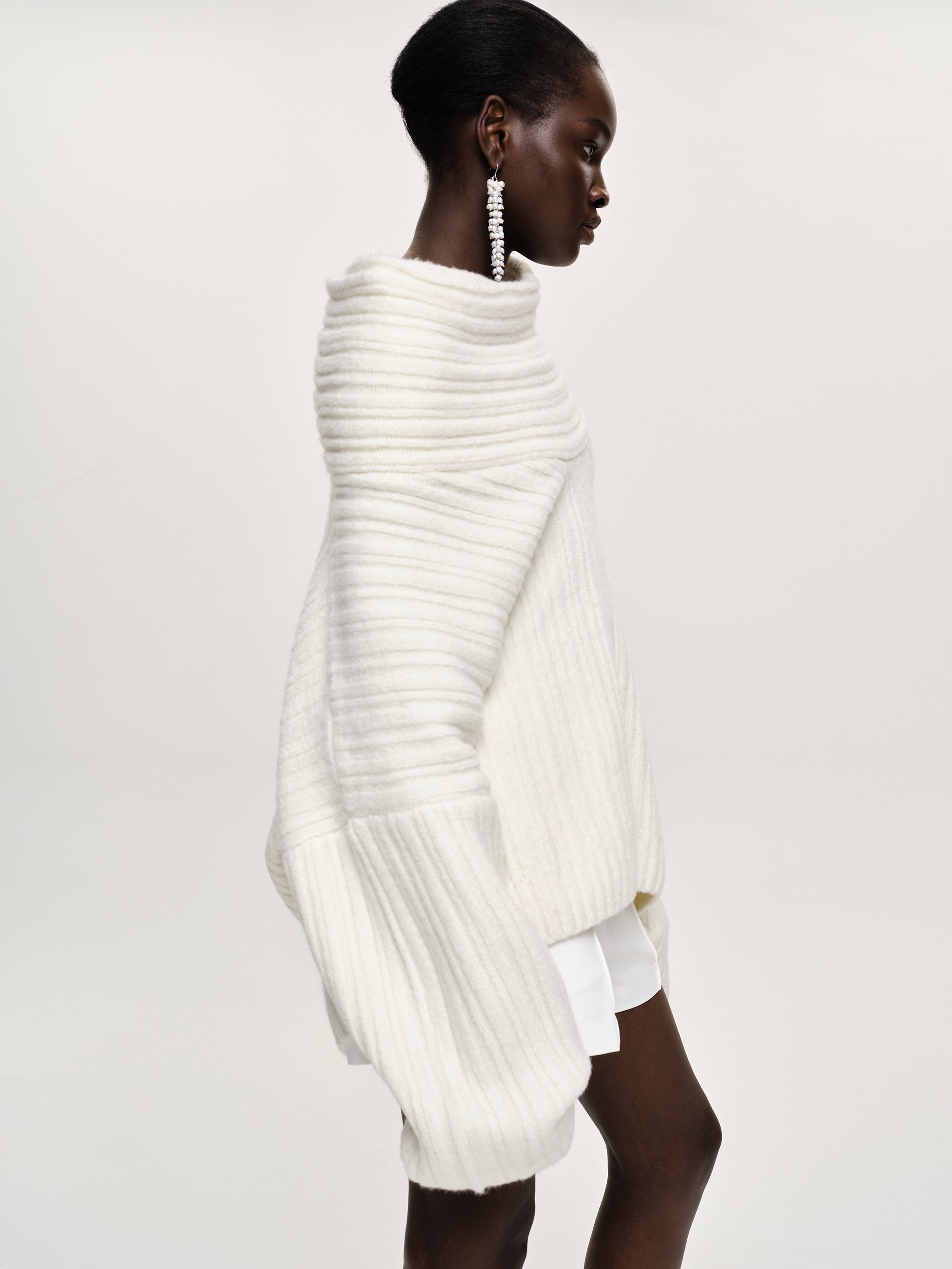 Becca Oversized High Roll Knit Pullover, White – SourceUnknown